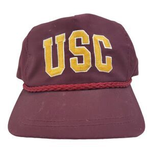 Vintage USC TROJANS Hat Red Logo Spell Out Rope Bill Snapback Retro College
